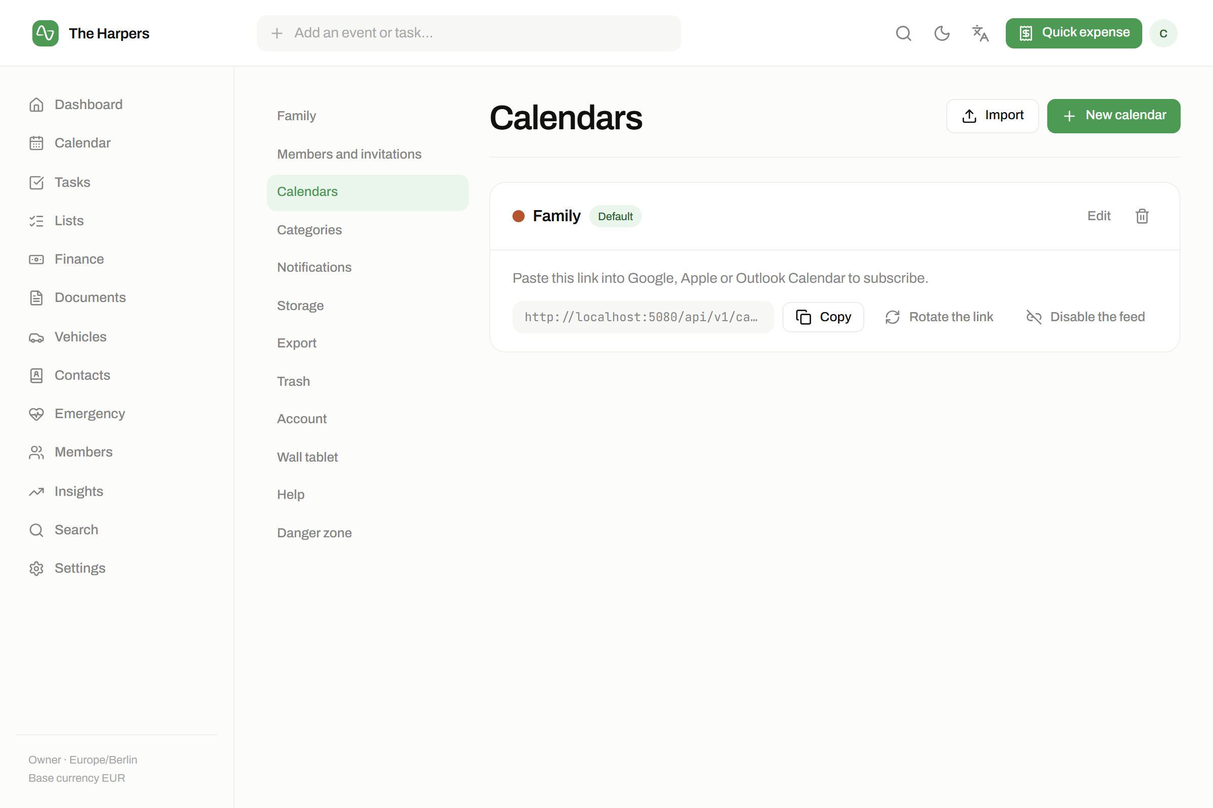 The calendar module in isna — Export and import