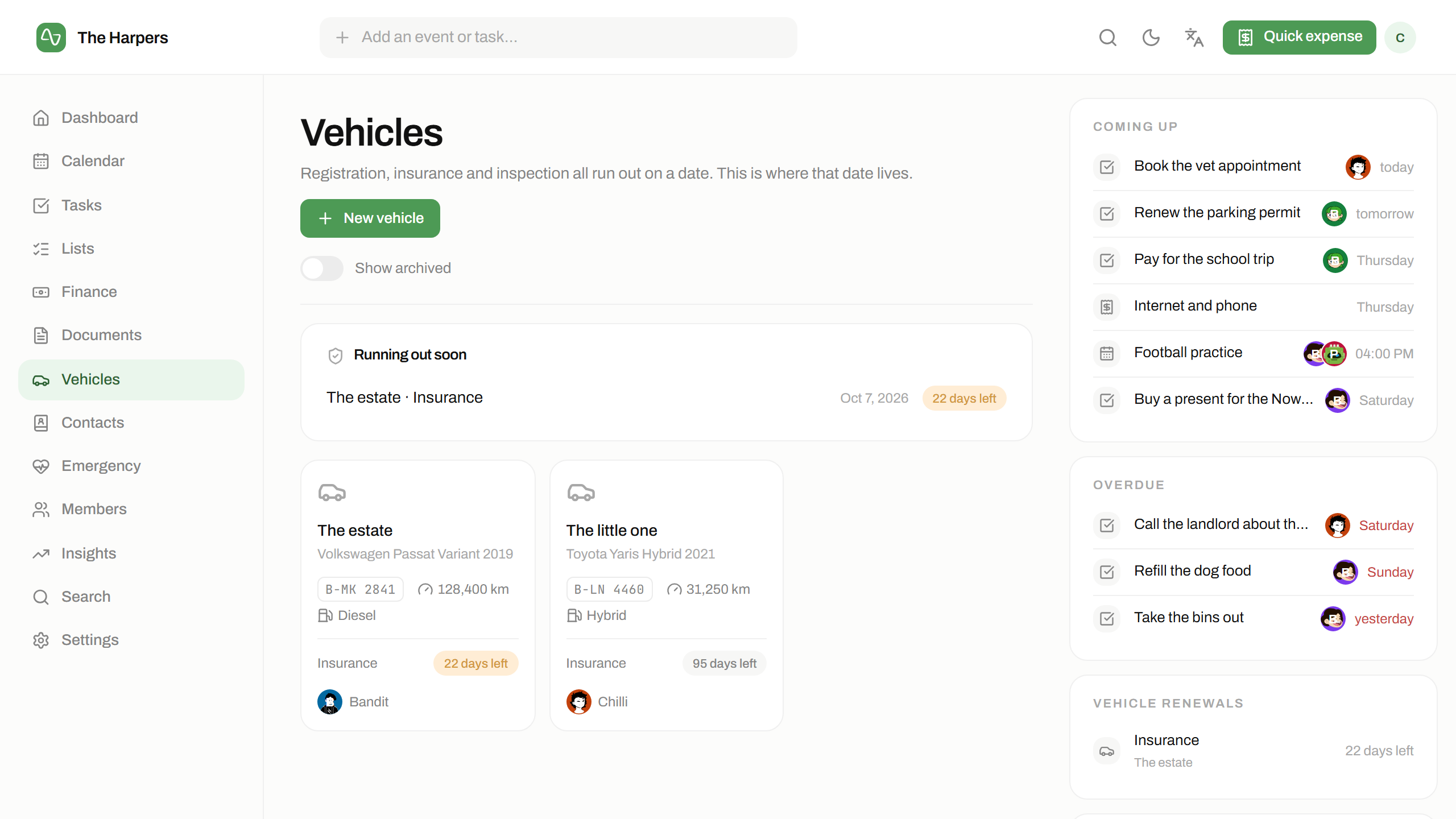 The vehicles & contacts module in isna