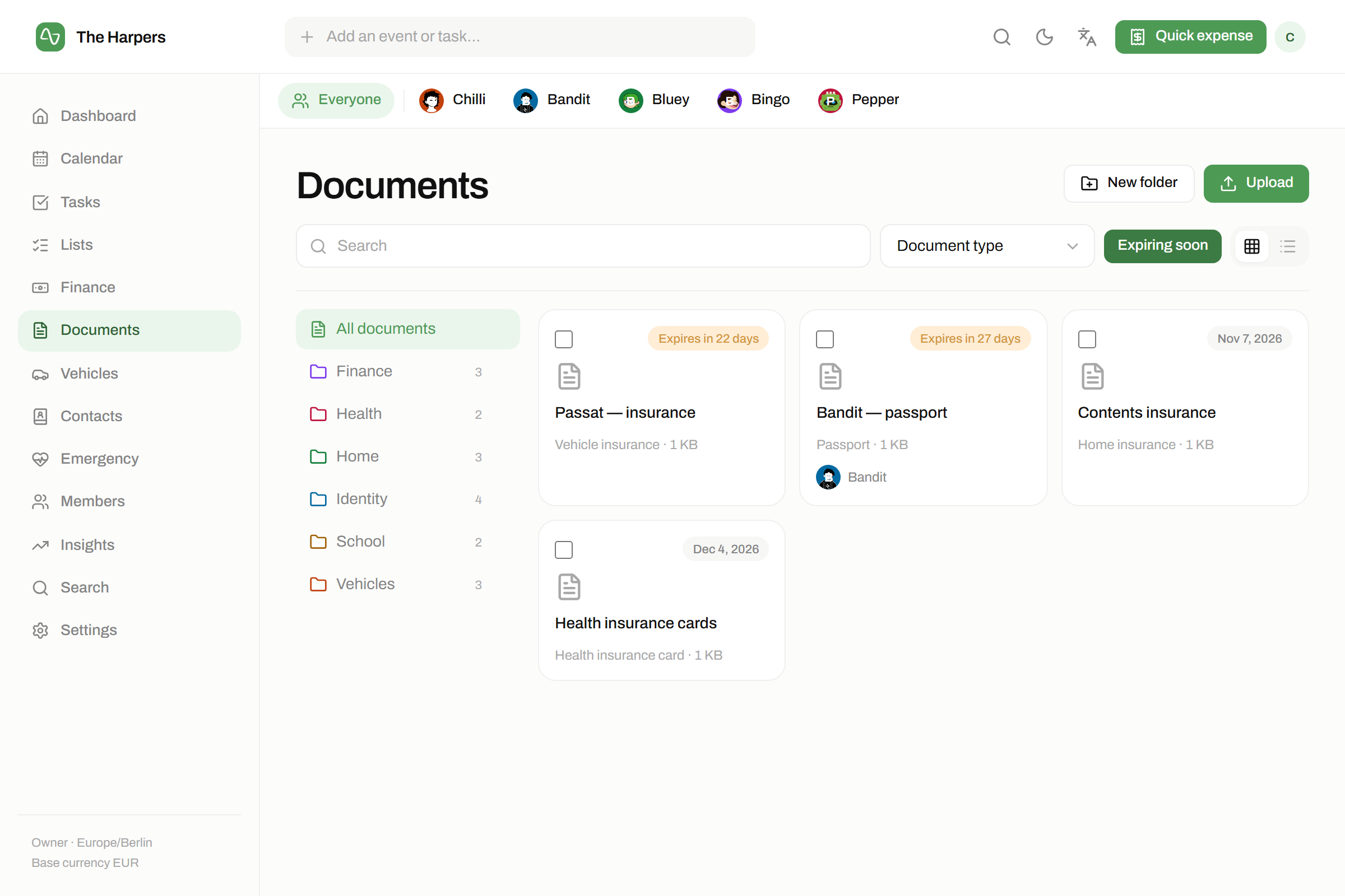 The documents module in isna — The expiry date is a field