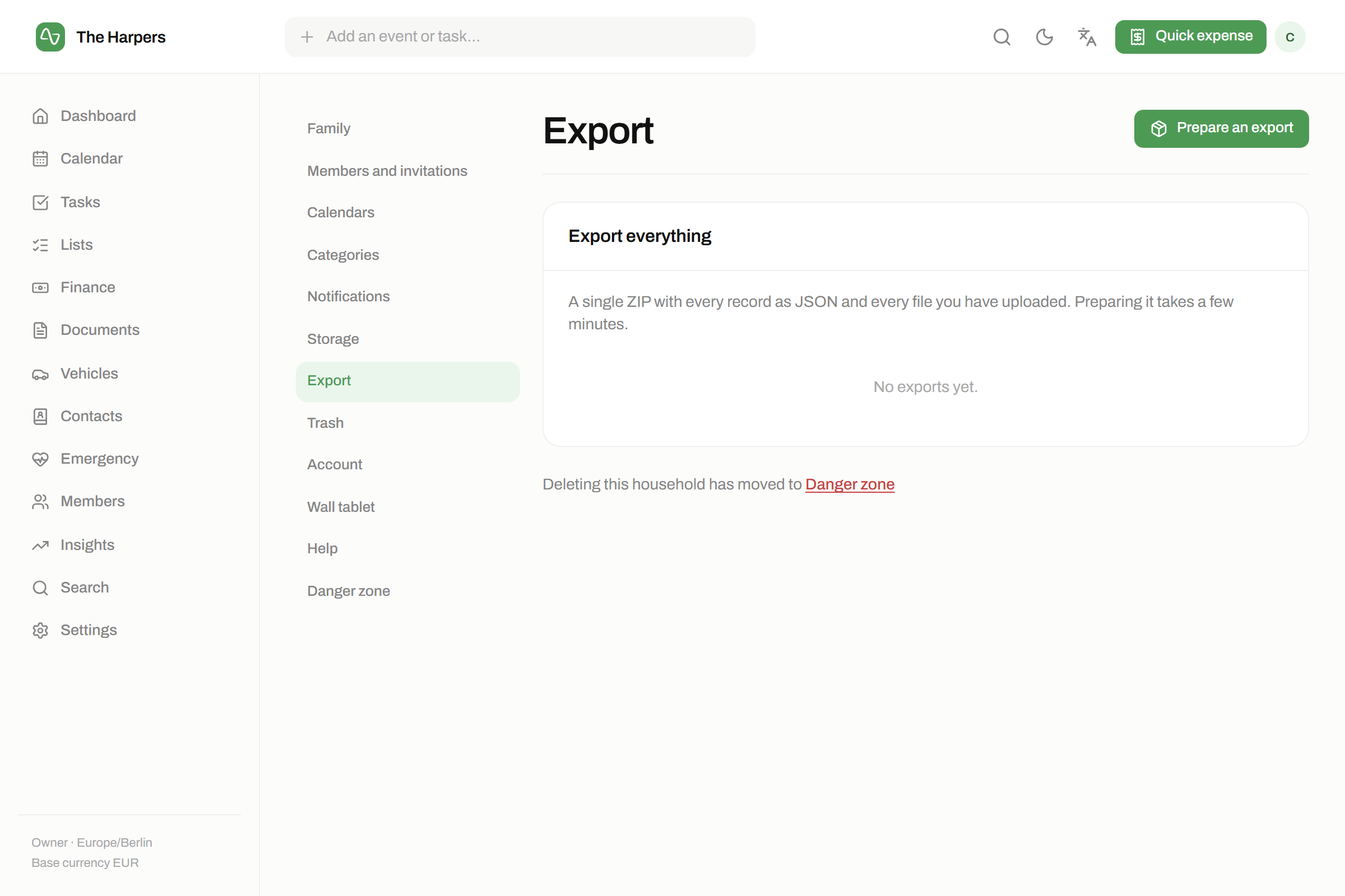 The finances module in isna — Export
