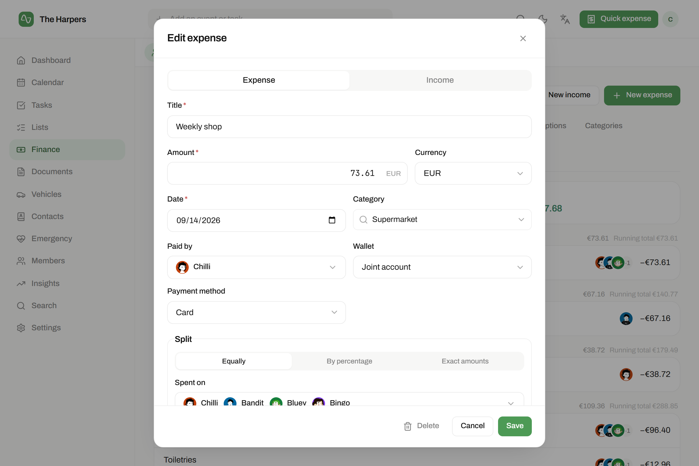 The finances module in isna — Splits