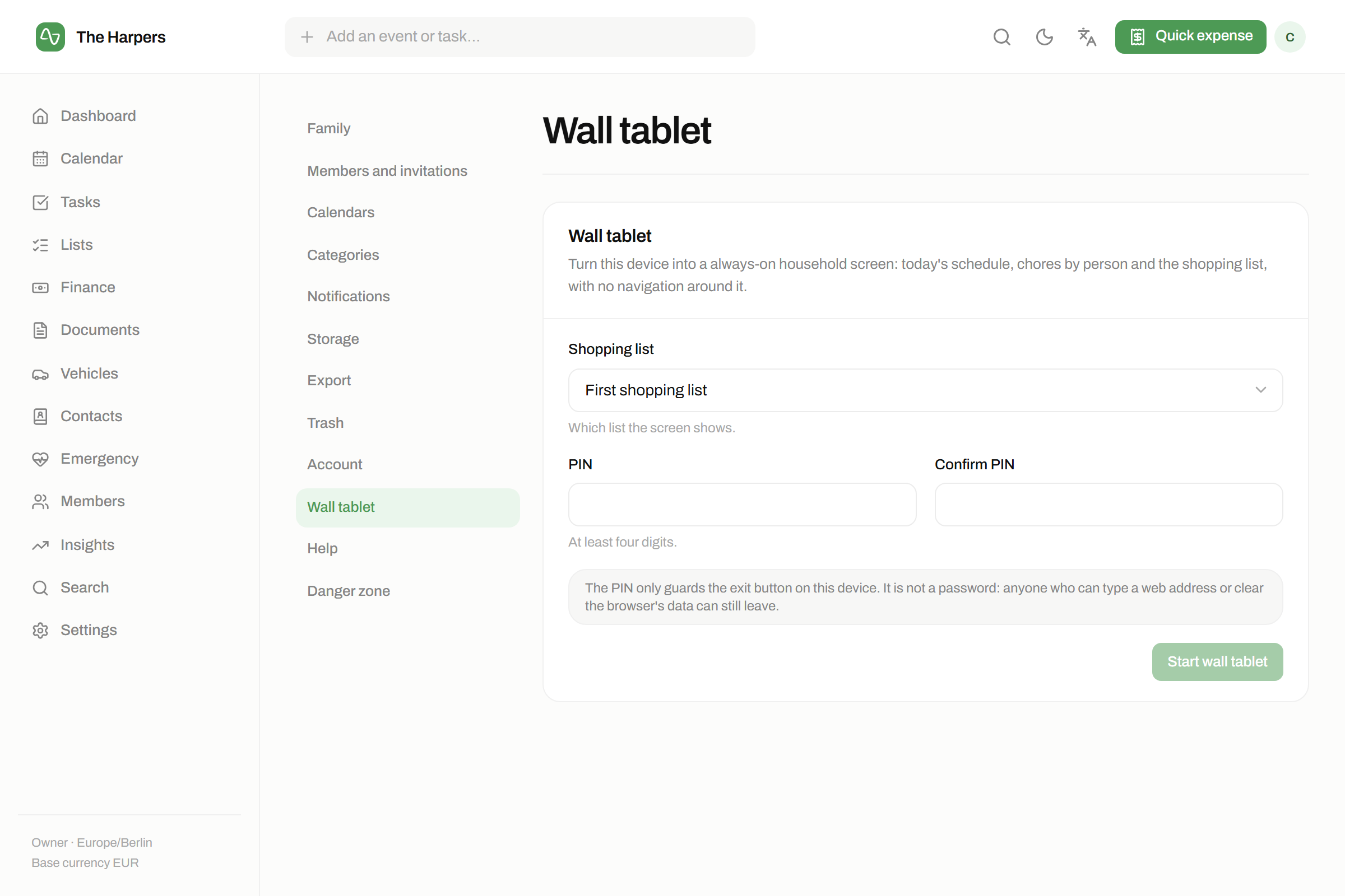 The wall tablet module in isna — The PIN